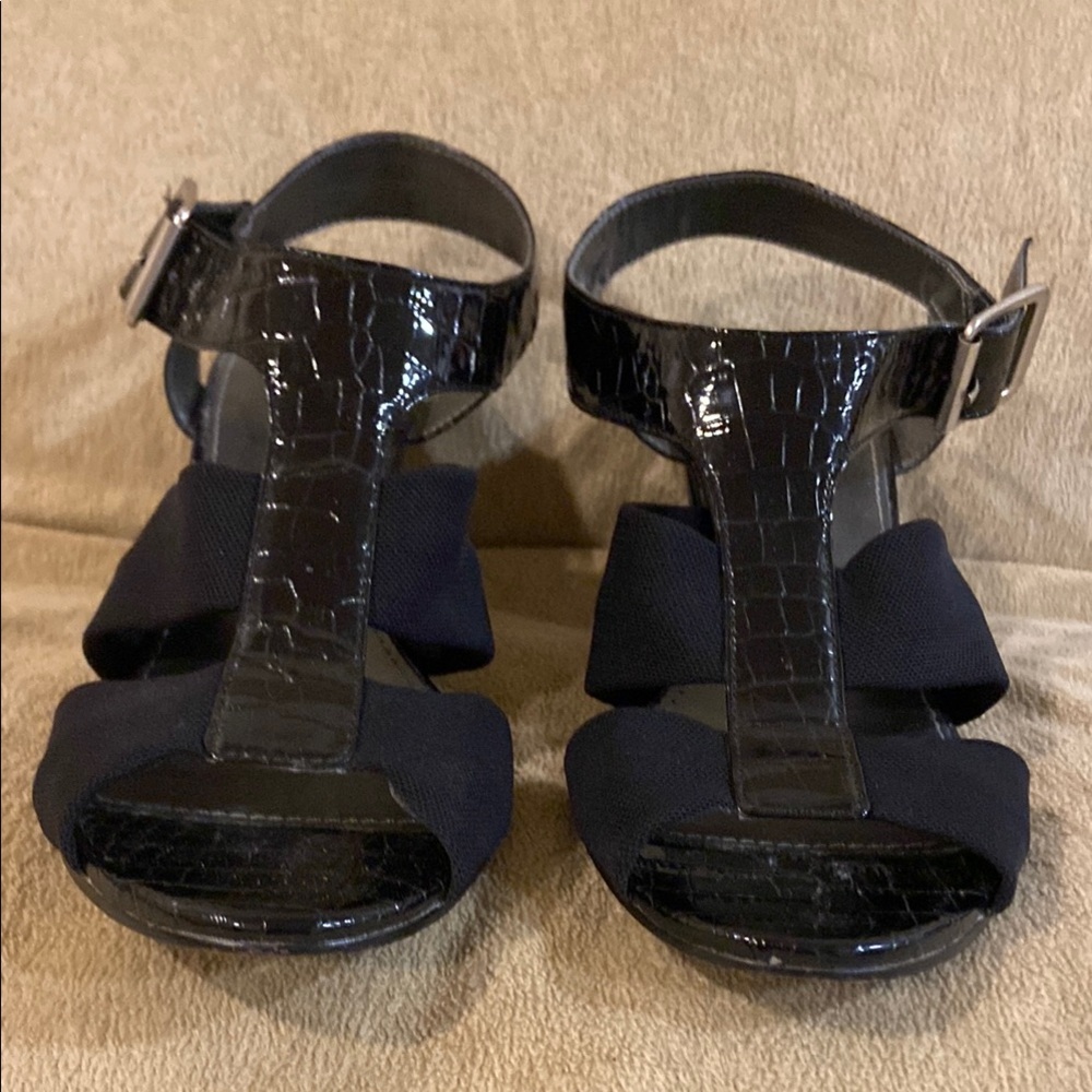Black Croc-Embossed Sandals
